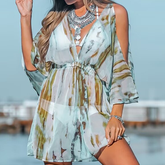 Cupshe Earlene Tie-Dye Wash Swim Cover-Up Dress Size S | NWT | Ombre Mini - Picture 1 of 4